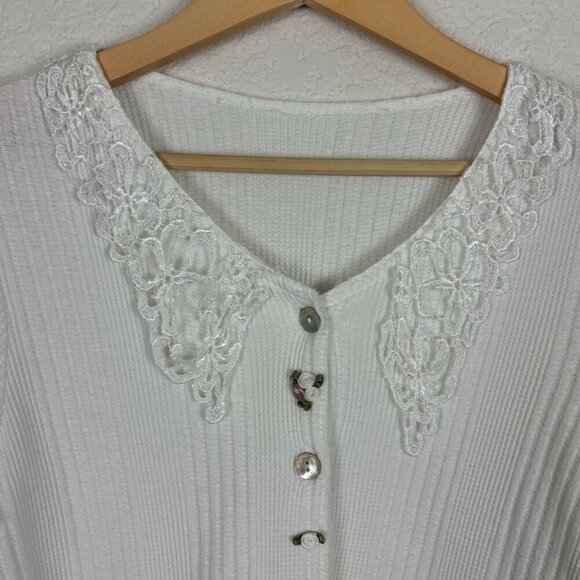 White Button-Up Top With Lace Collar Womens Small Cottagecore Grandma Coquette - Picture 3 of 7